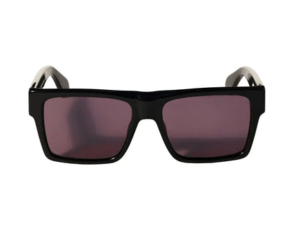 Black sunglasses with dark lenses on a white background