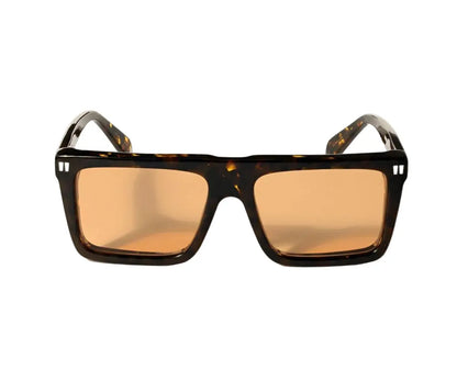 Sunglasses with tortoiseshell frame and brown lenses on a white background