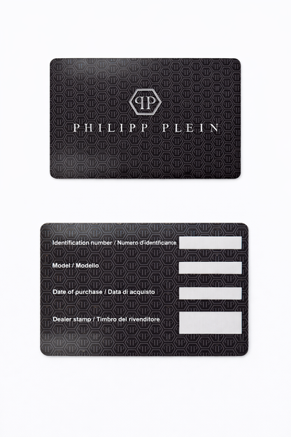 Black card with Philipp Plein branding on a white background