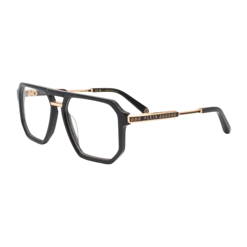 Black and gold eyeglasses on a white background