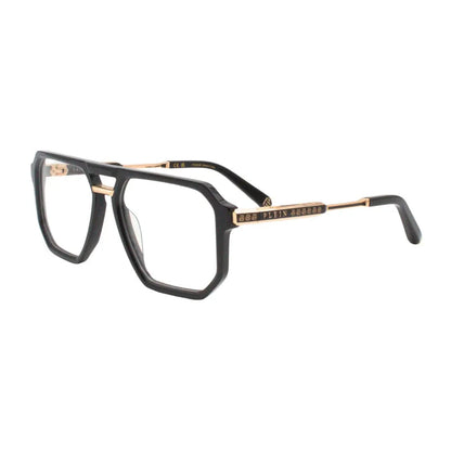 Black and gold eyeglasses on a white background