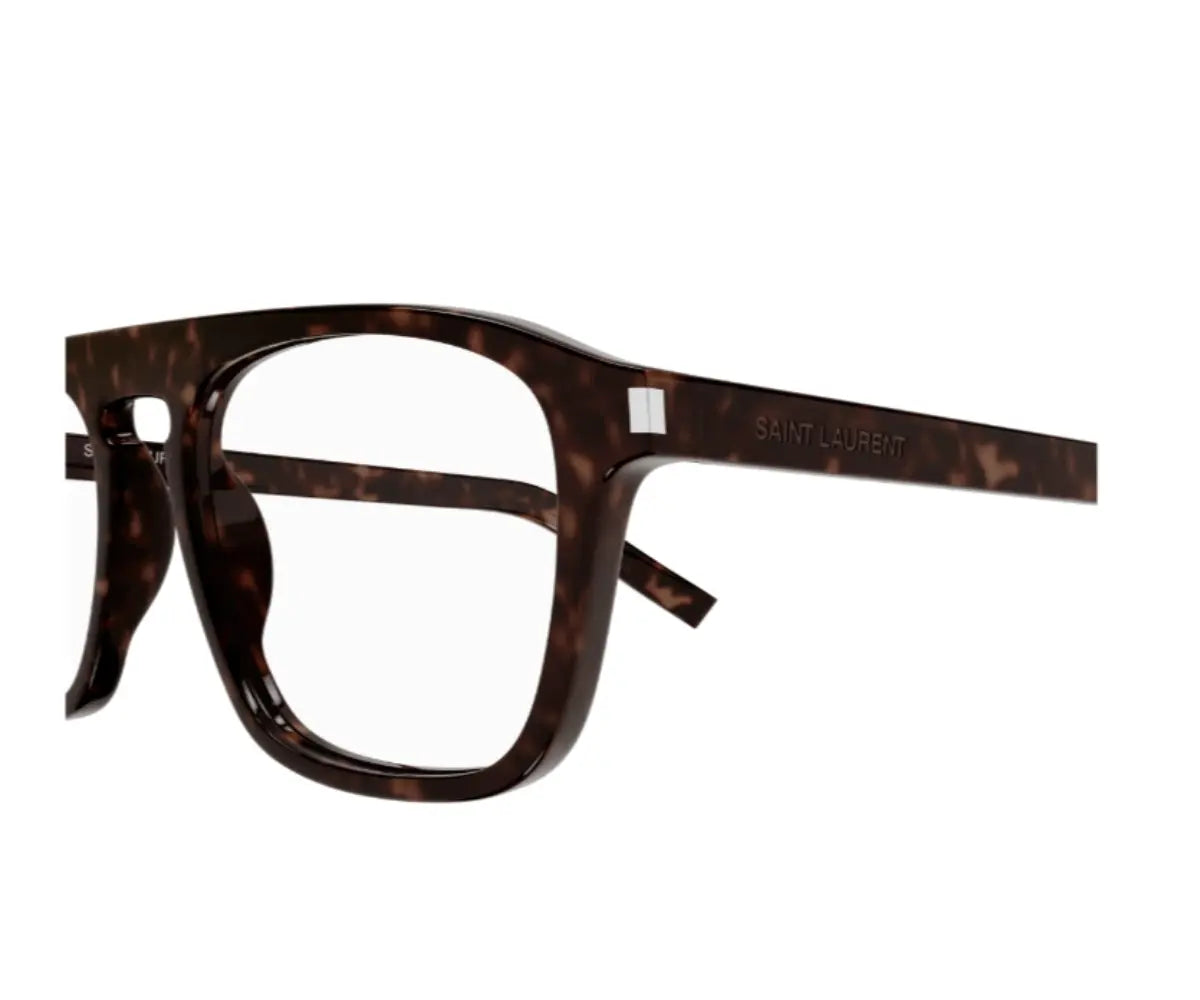 Tortoiseshell eyeglasses with 'Saint Laurent' branding on a white background
