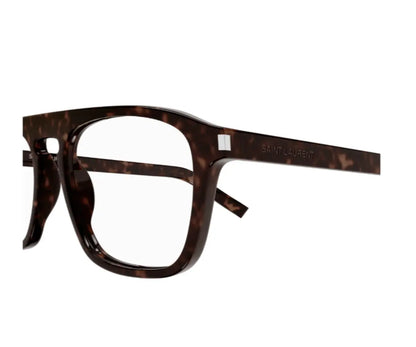 Tortoiseshell eyeglasses with 'Saint Laurent' branding on a white background