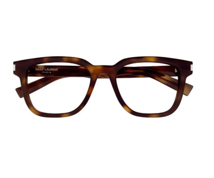 Tortoiseshell eyeglasses with 'Saint Laurent' branding on a white background