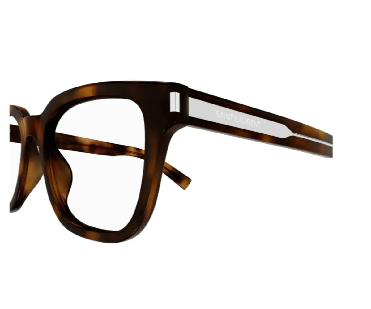Tortoiseshell eyeglasses with a white stripe on a white background