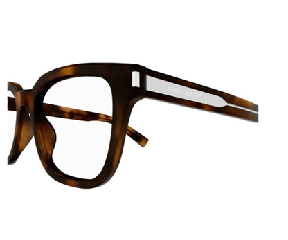 Tortoiseshell eyeglasses with a white stripe on a white background