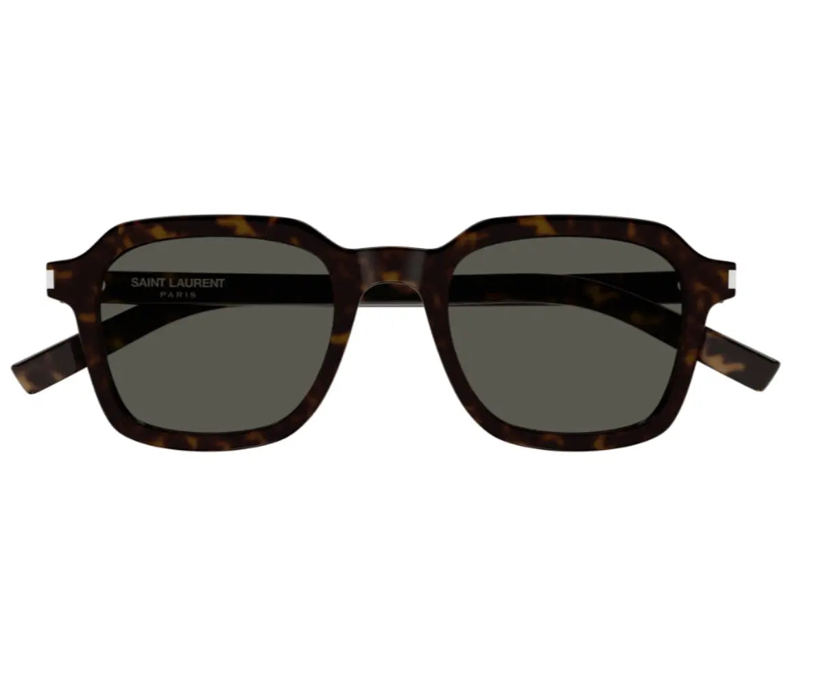 Sunglasses with tortoiseshell frame and dark lenses on a white background