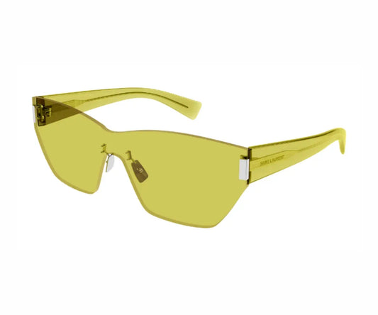 Yellow sunglasses with a thin frame on a white background
