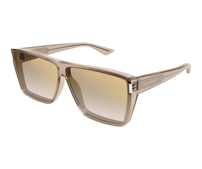 Sunglasses with a gradient brown lens on a white background