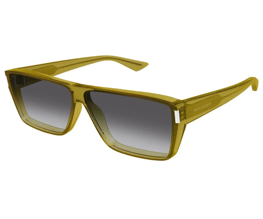 Yellow sunglasses with gradient lenses on a white background