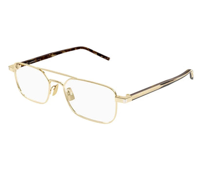 Gold-framed eyeglasses on a white background