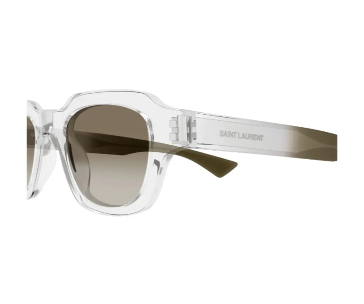 Clear frame sunglasses with gradient lenses on a white background