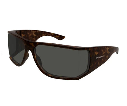 Sunglasses with tortoiseshell frame and dark lenses on a white background