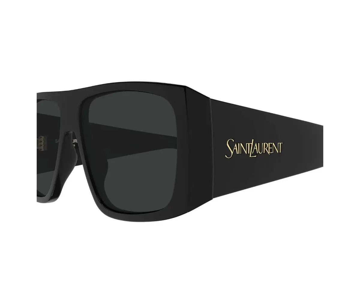 Black sunglasses with 'Saint Laurent' logo on a white background