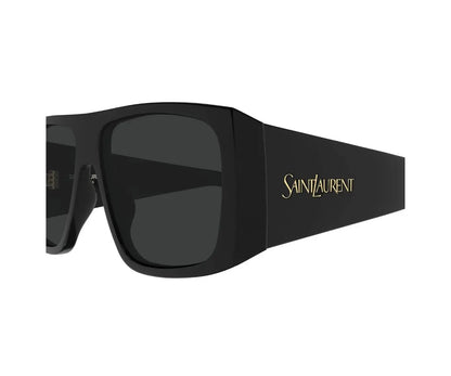 Black sunglasses with 'Saint Laurent' logo on a white background