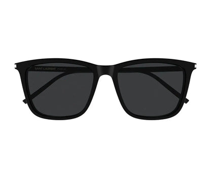 Black sunglasses with dark lenses on a white background