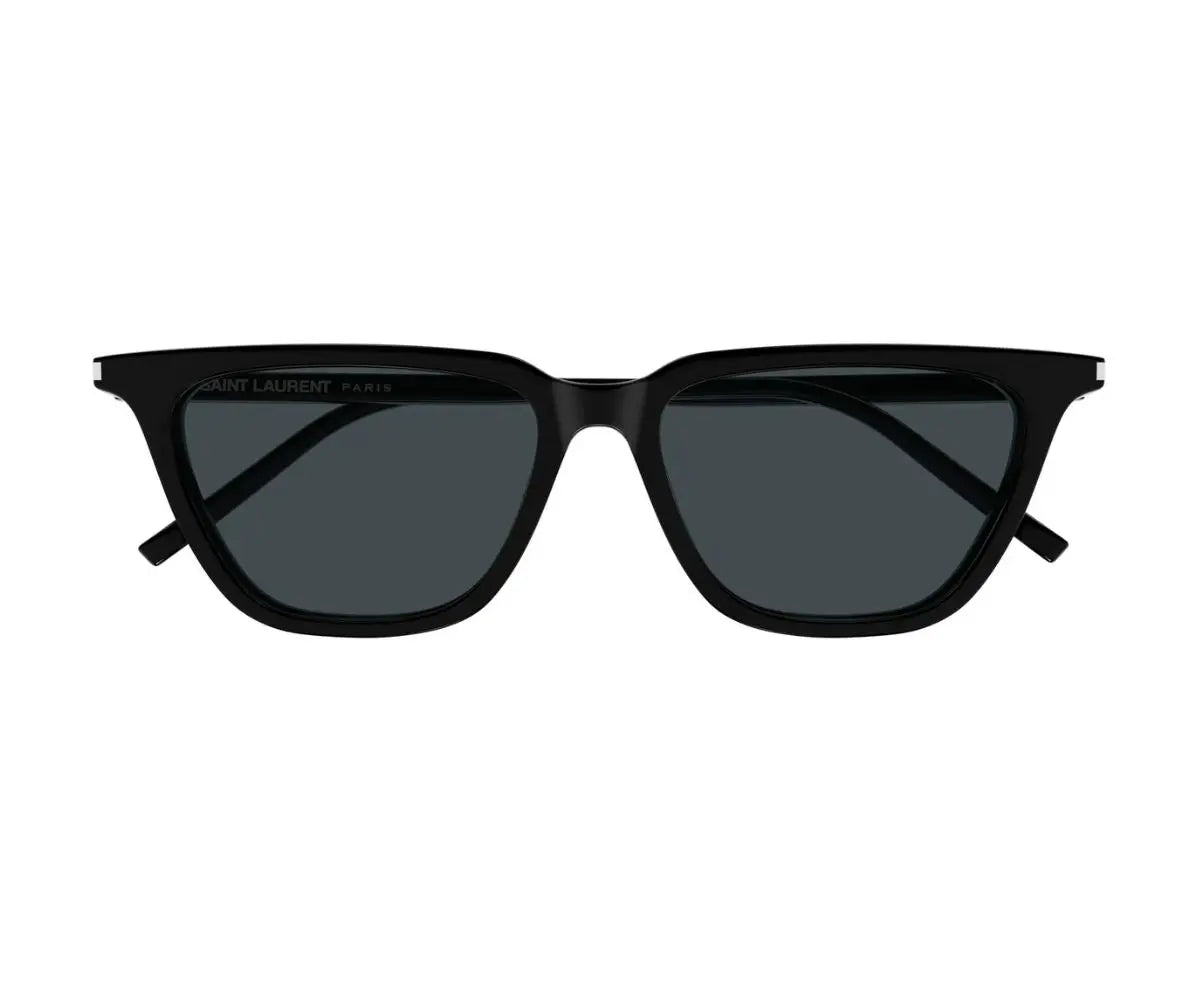 Black sunglasses with a brand logo on a white background
