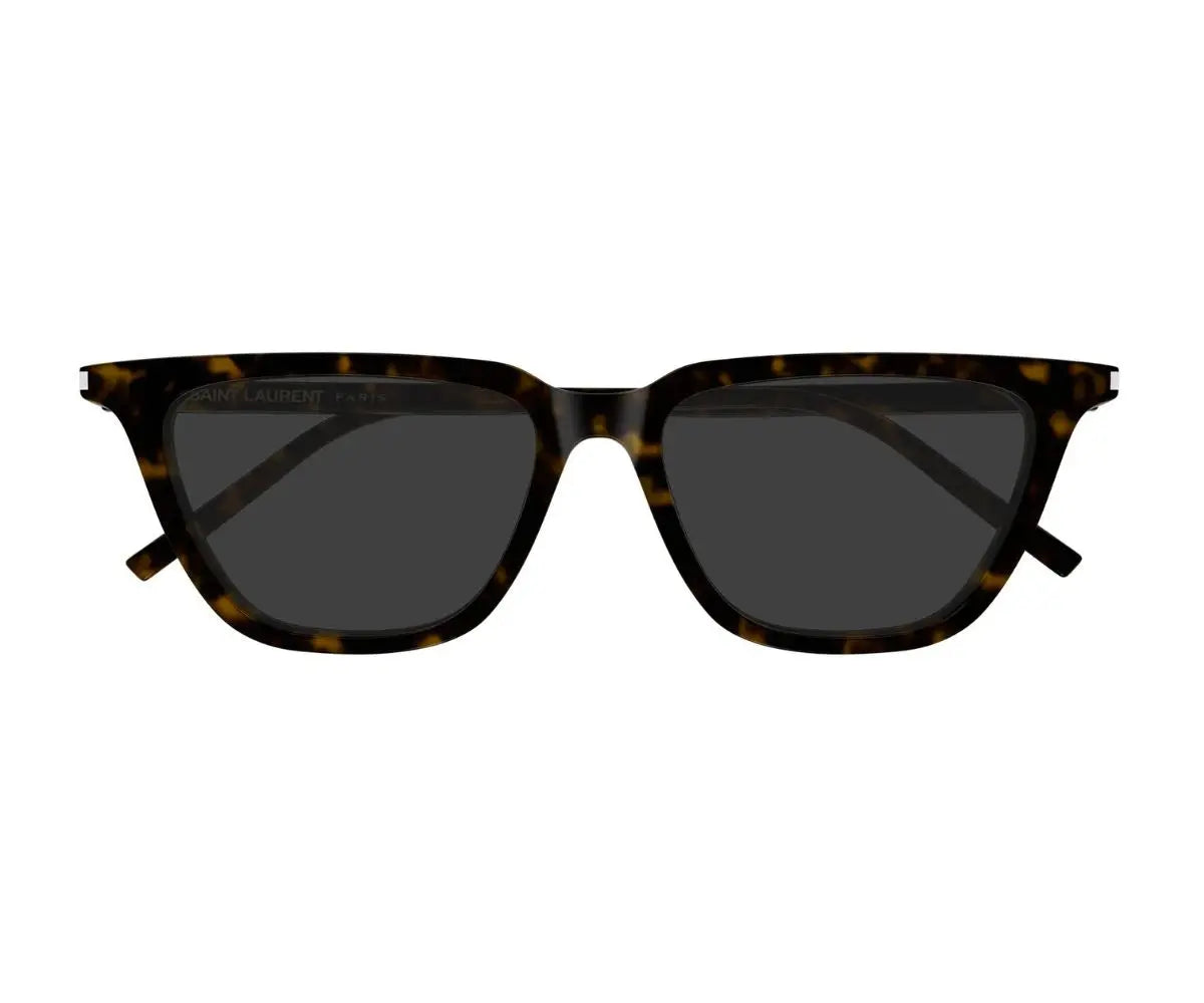 Sunglasses with tortoiseshell frame and dark lenses on a white background