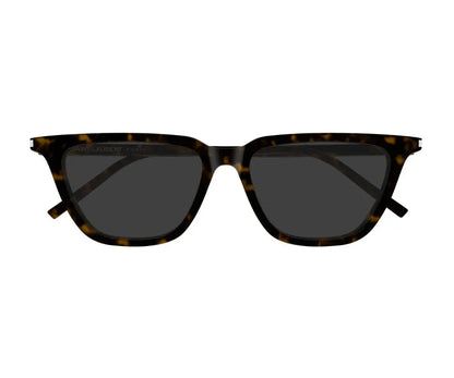Sunglasses with tortoiseshell frame and dark lenses on a white background