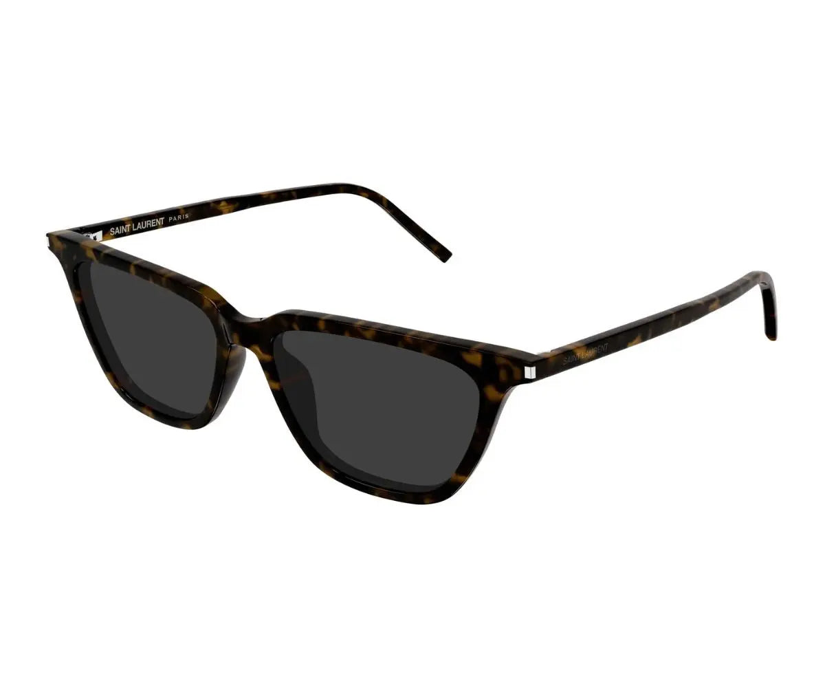 Sunglasses with tortoiseshell frame and dark lenses on a white background