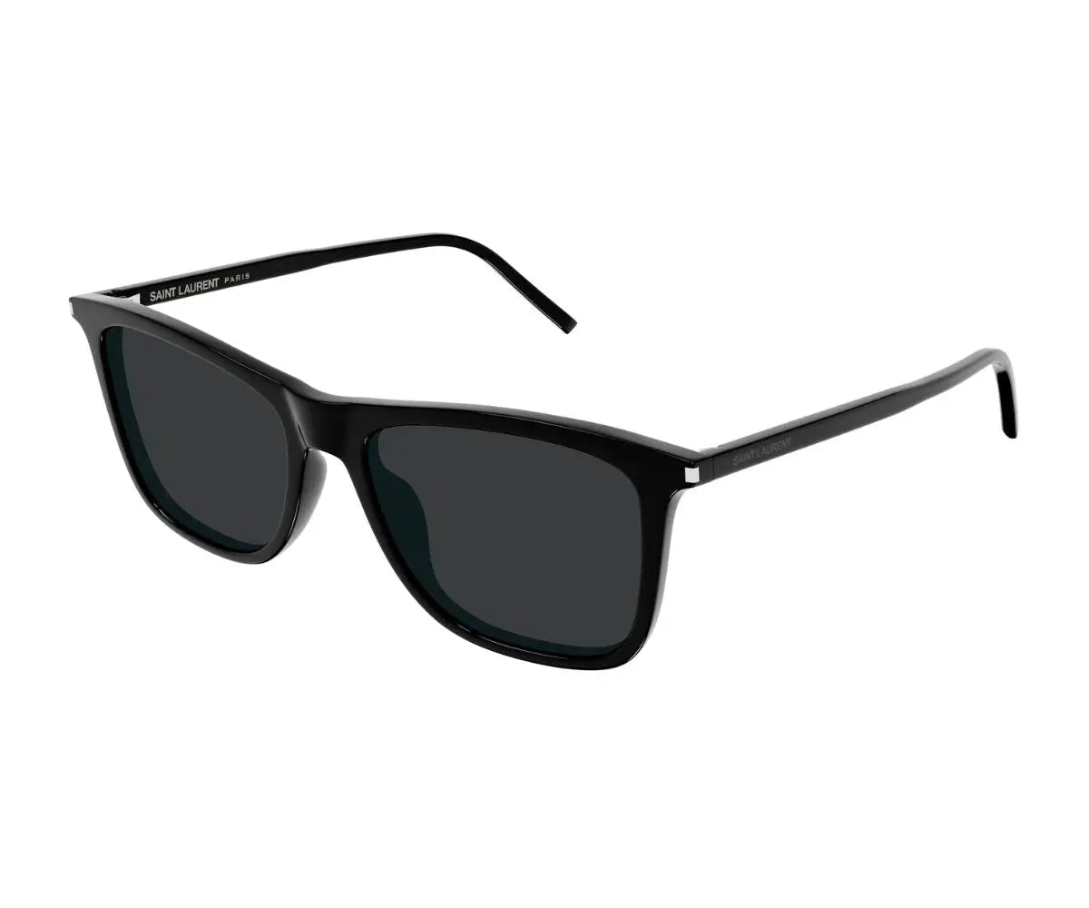 Black sunglasses with dark lenses on a white background