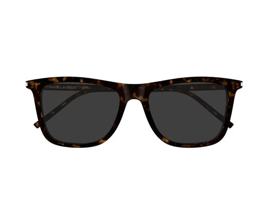 Sunglasses with tortoiseshell frame and dark lenses on a white background