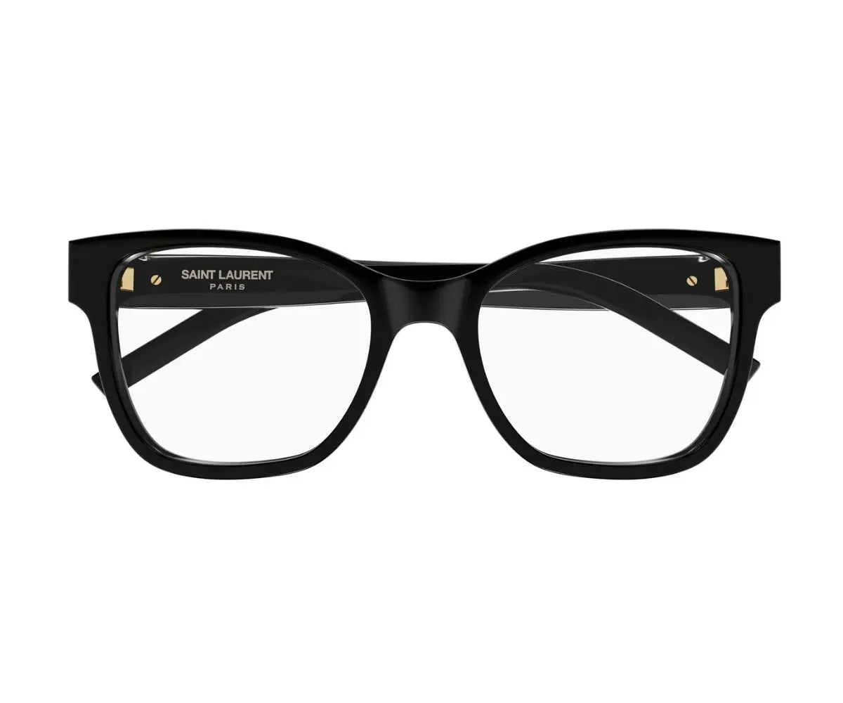 Black cat-eye glasses with 'Saint Laurent' branding on a white background