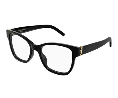 Black cat-eye glasses with gold accents on a white background