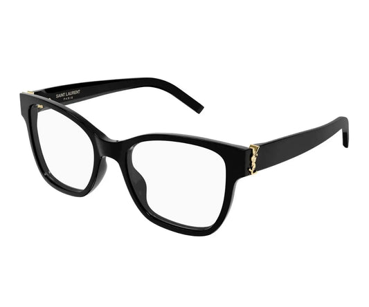 Black cat-eye glasses with gold accents on a white background