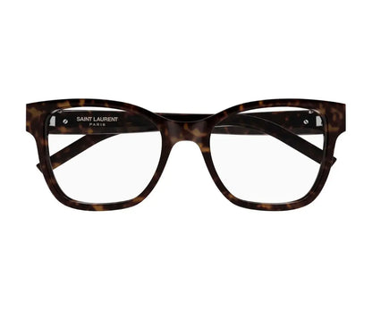 Tortoiseshell eyeglasses with 'Saint Laurent' branding on a white background