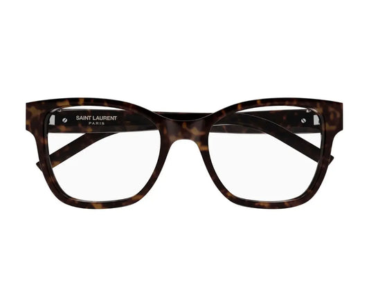 Tortoiseshell eyeglasses with 'Saint Laurent' branding on a white background
