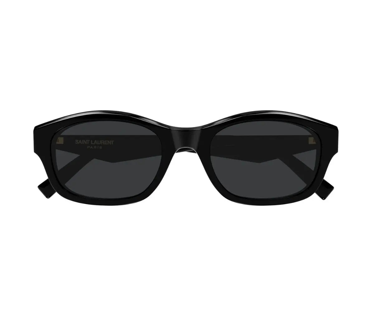 Black sunglasses with 'Saint Laurent' branding on a white background