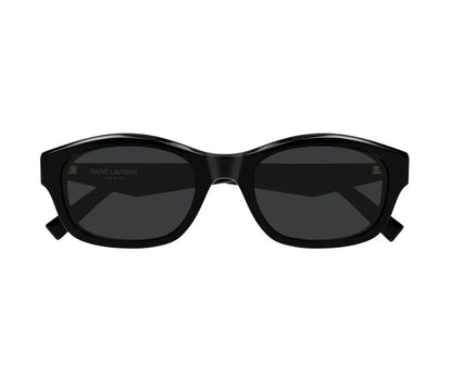 Black sunglasses with 'Saint Laurent' branding on a white background