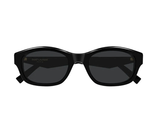Black sunglasses with 'Saint Laurent' branding on a white background