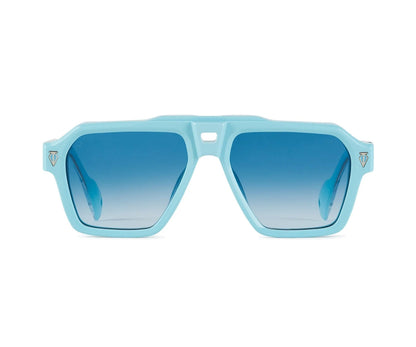 Blue gradient sunglasses with light blue frame on a white background