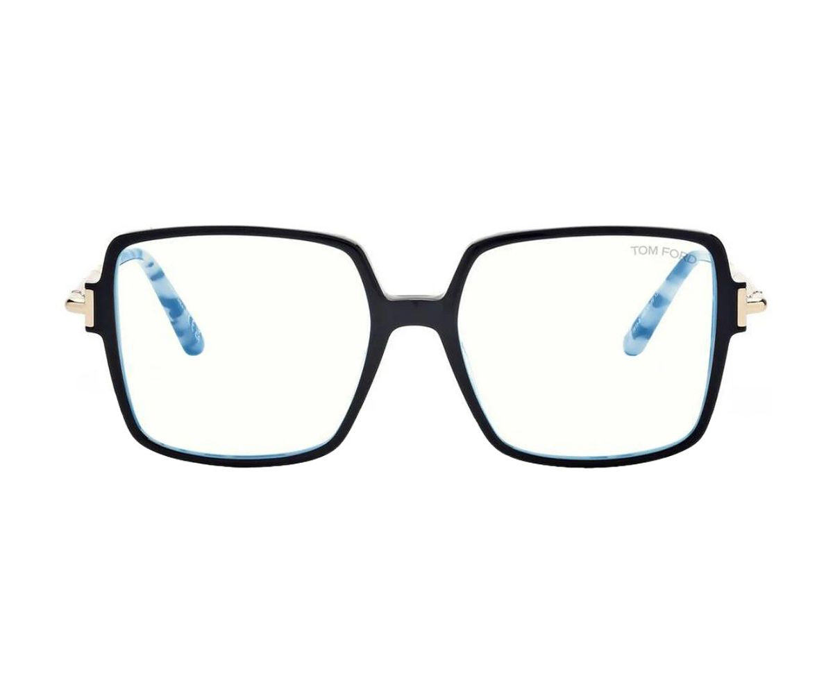 Black eyeglasses with gold accents on a white background