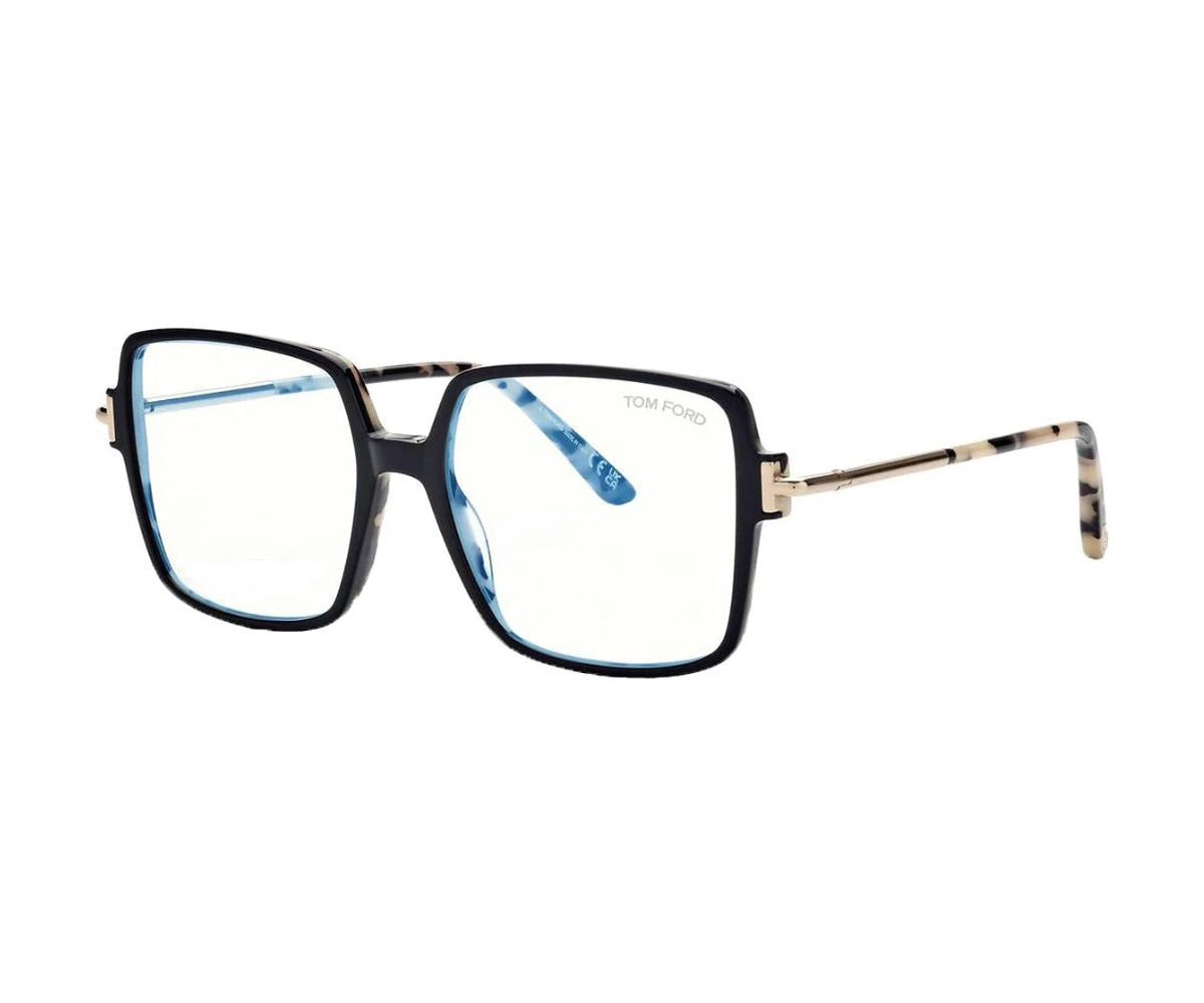 Black and gold eyeglasses on a white background