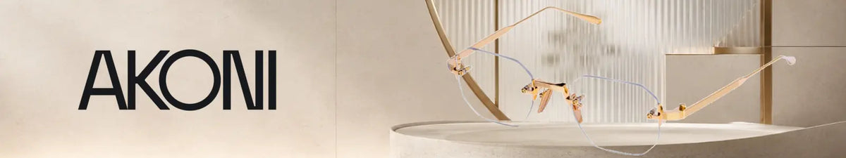 Akoni JUNO-ONE AKX-308D gold rimless eyeglasses collection banner
