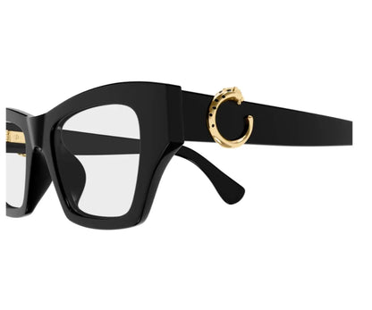Black sunglasses with gold accents on a white background