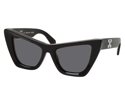 Black cat-eye sunglasses with dark lenses on a white background
