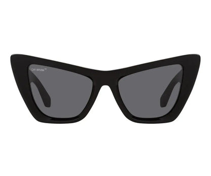 Black cat-eye sunglasses with dark lenses on a white background