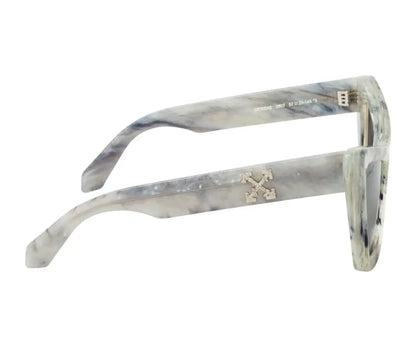 Sunglasses with gray and white marbled frame on a white background