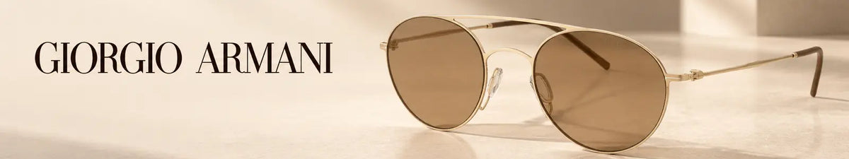Giorgio Armani 6169 3002/63 gold aviator sunglasses with brown lenses on a premium beige background