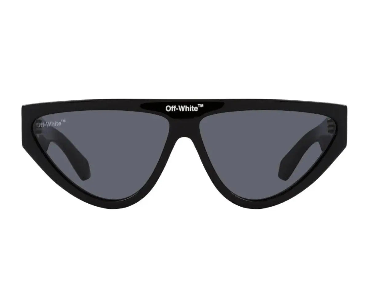 Black sunglasses with 'Off-White' logo on a white background