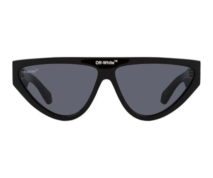Black sunglasses with 'Off-White' logo on a white background