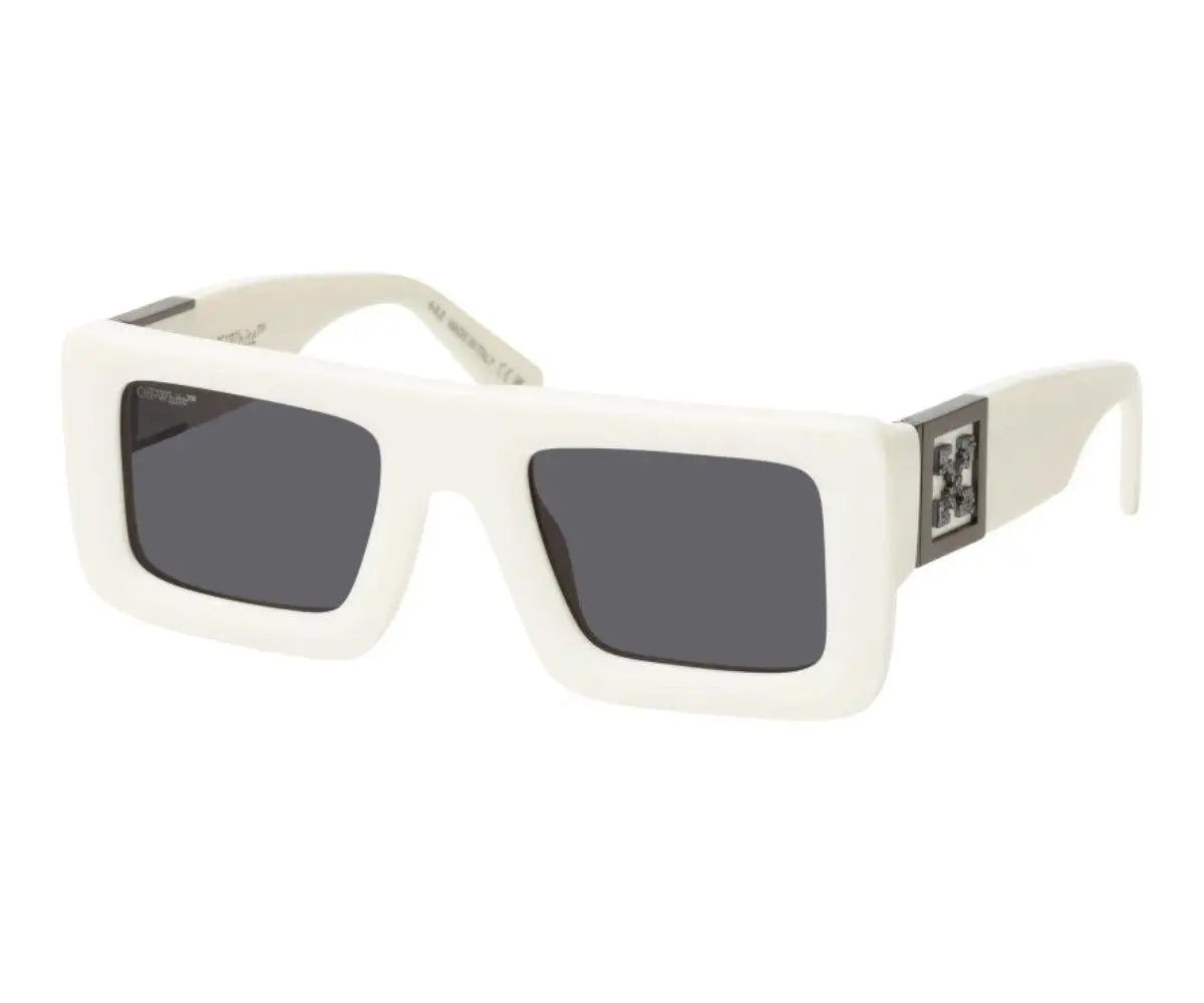 White sunglasses with dark lenses on a white background