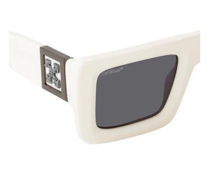 White sunglasses with a dark lens on a white background