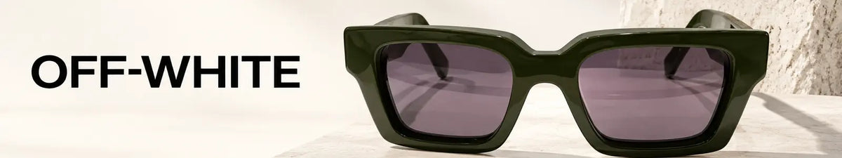 Off-White VIRGIL OERI008 sunglasses with dark olive frame and purple-tinted lenses