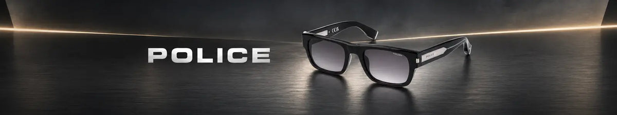 Police SPLP33K 700K 54 black square sunglasses on a premium dark background