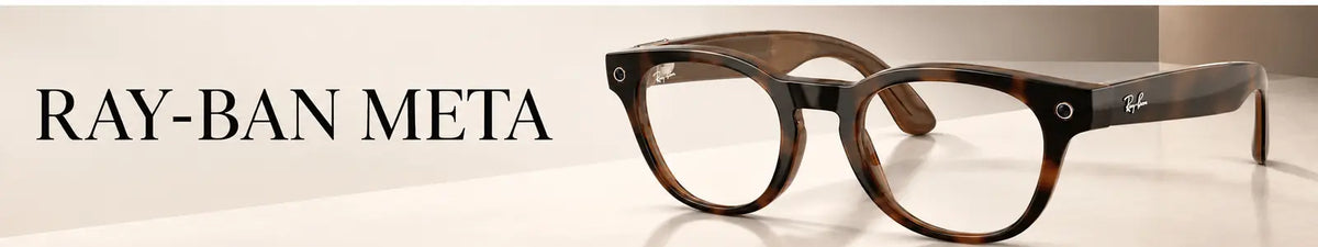 Ray-Ban Meta RW7002 Scriber Optics Gen 2 brown smart glasses on a premium ivory collection banner